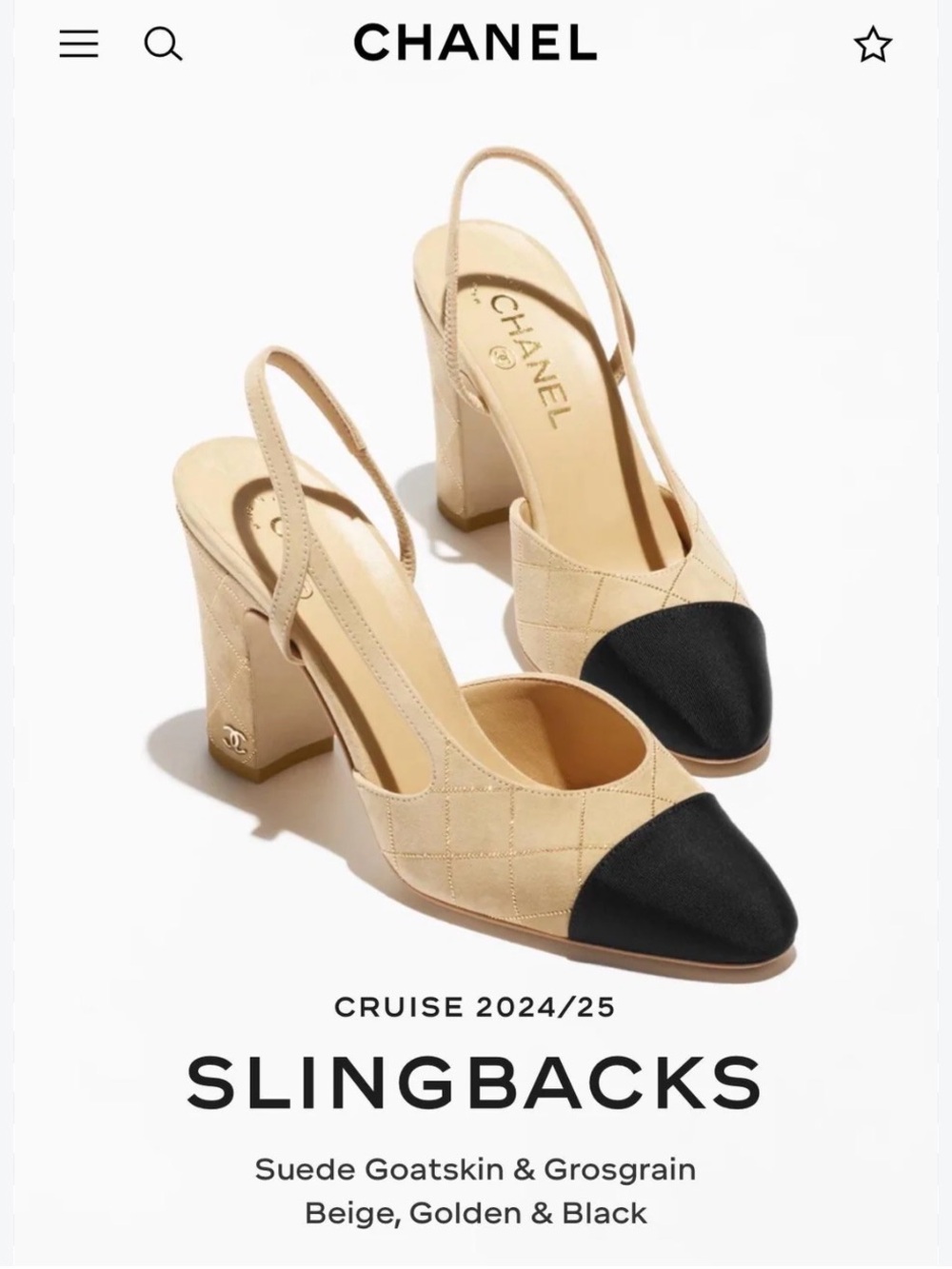 Chanel 2025 cruise suede cap toe slingbacks size 37